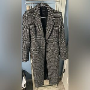 Women’s Black and White Wool Blend Coat from Express Size S